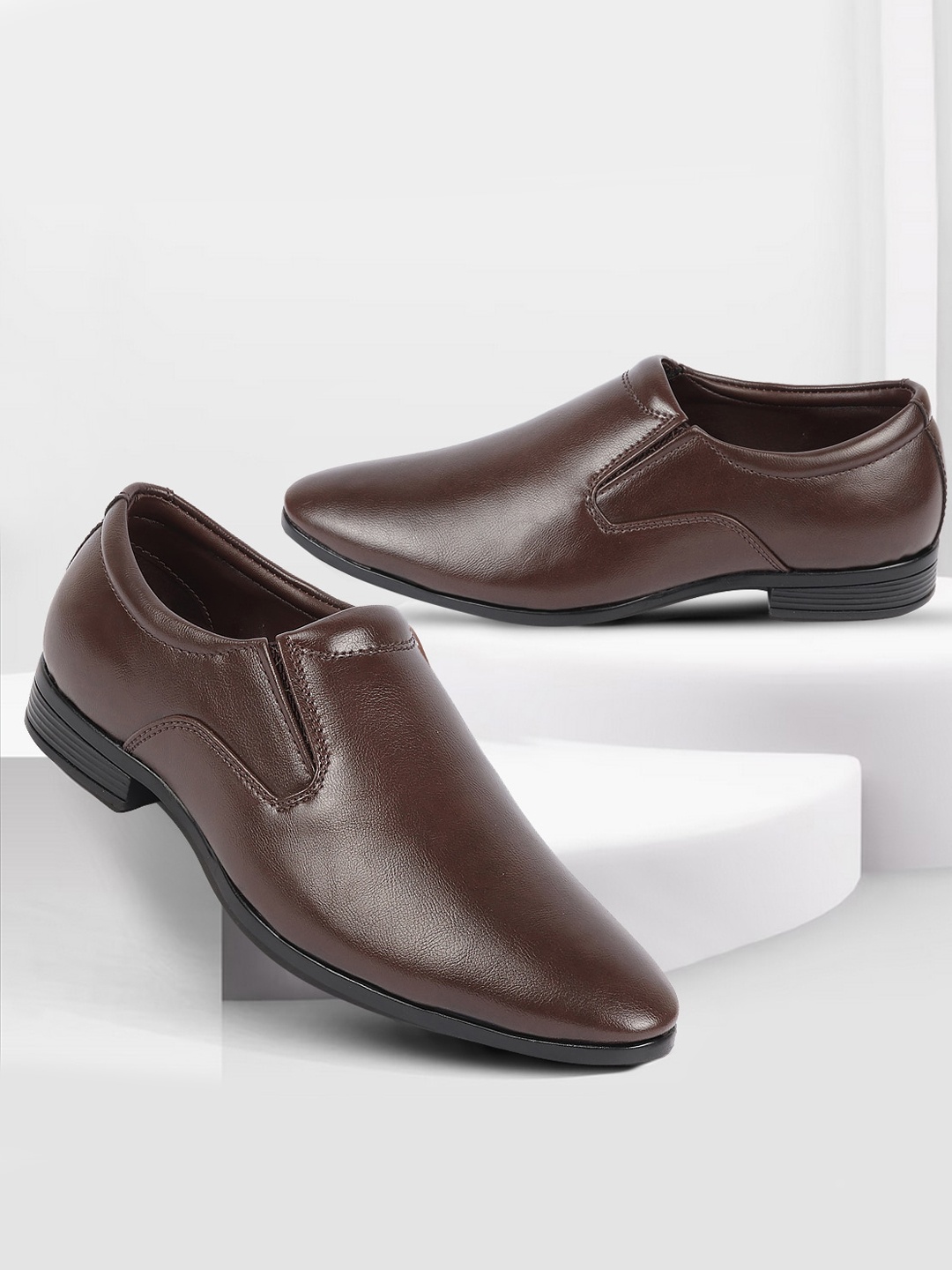 

FAUSTO Men Pointed Toe Formal Slip-on Shoes, Brown