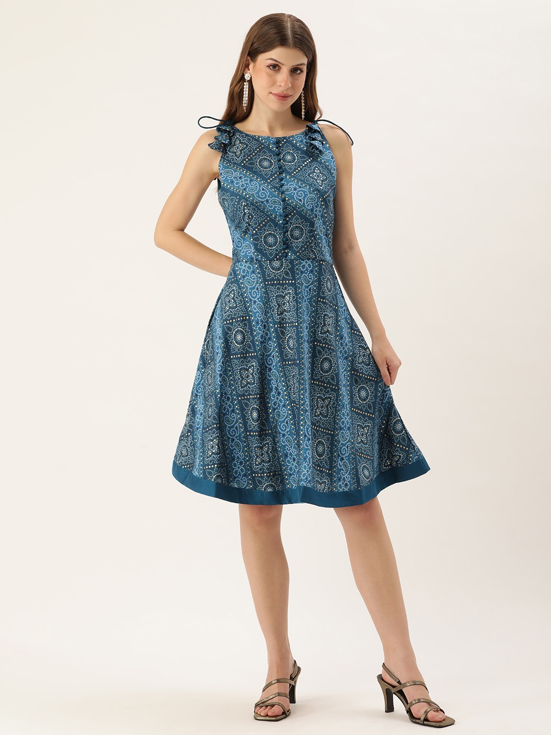 

Ethnovog Ethnic Motifs Printed A-Line Dress, Blue