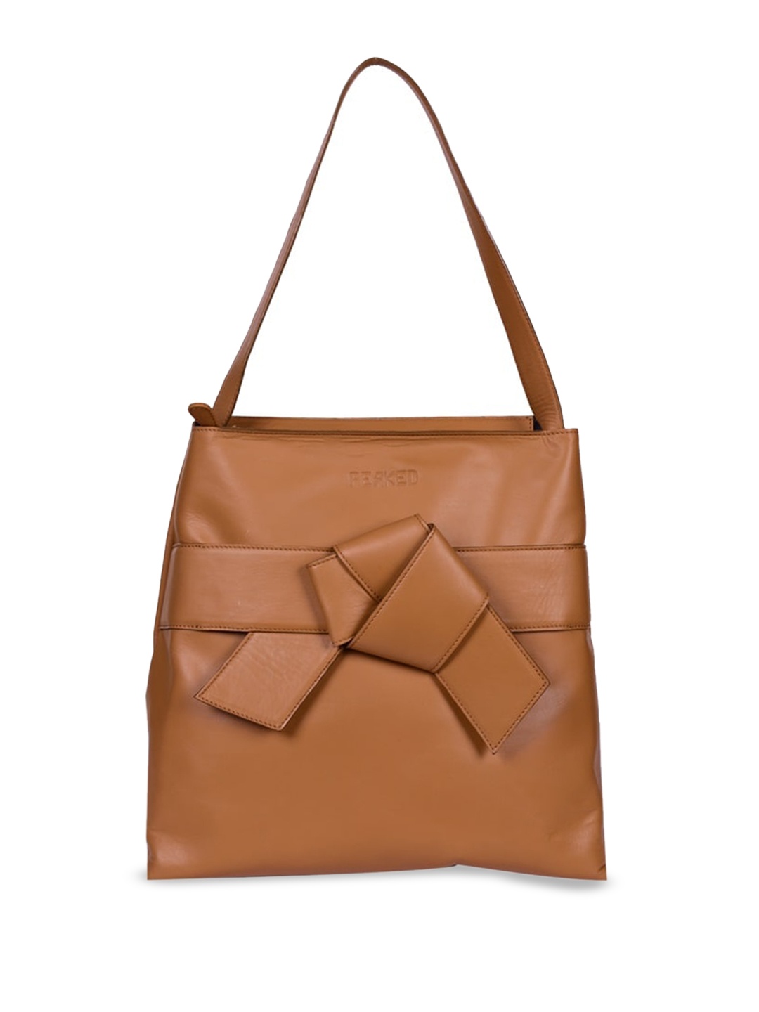 

PERKED Structured Leather Tote Bag With Bow Detail, Camel brown