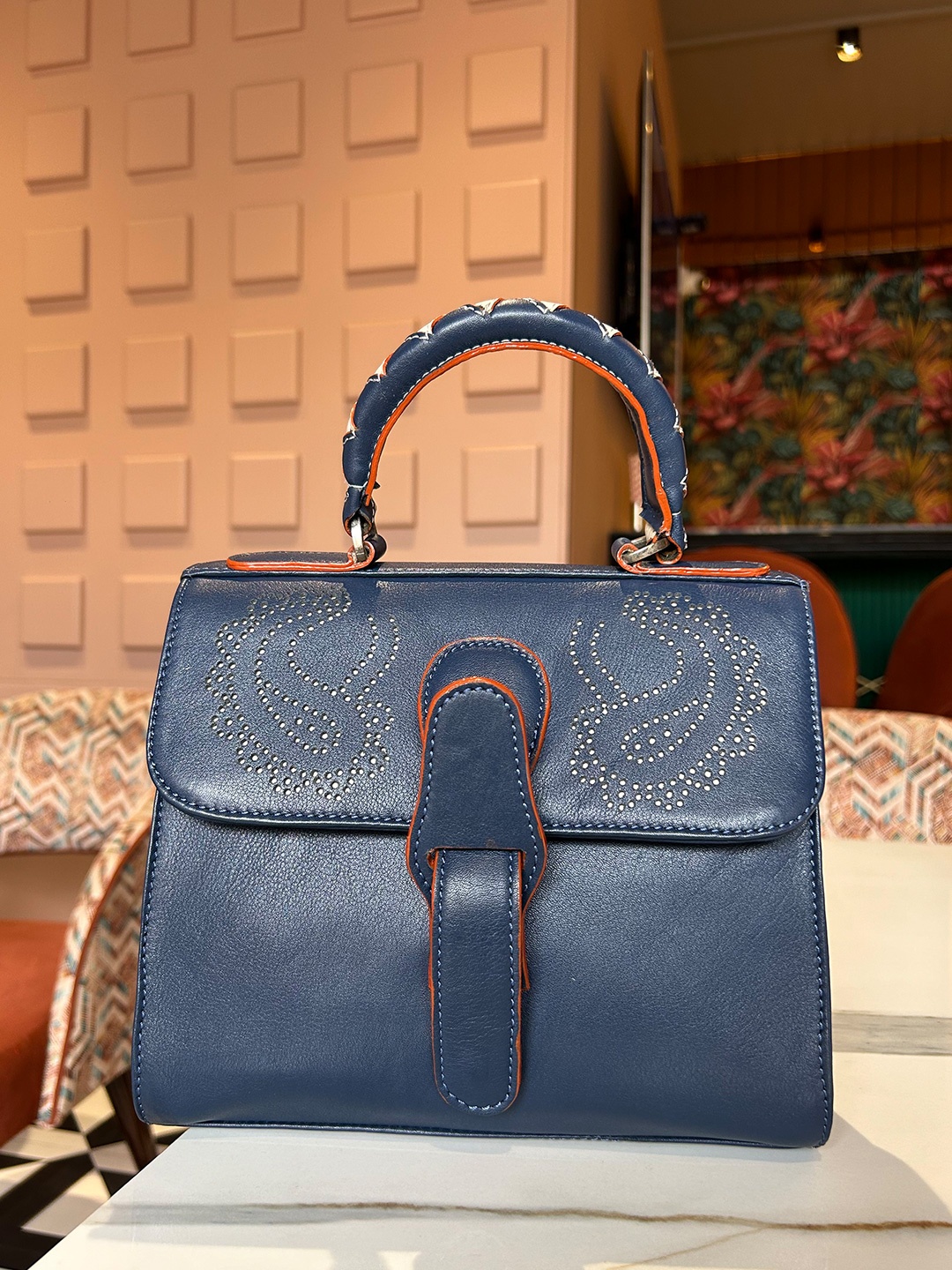 

PERKED Leather Handheld Bag, Blue