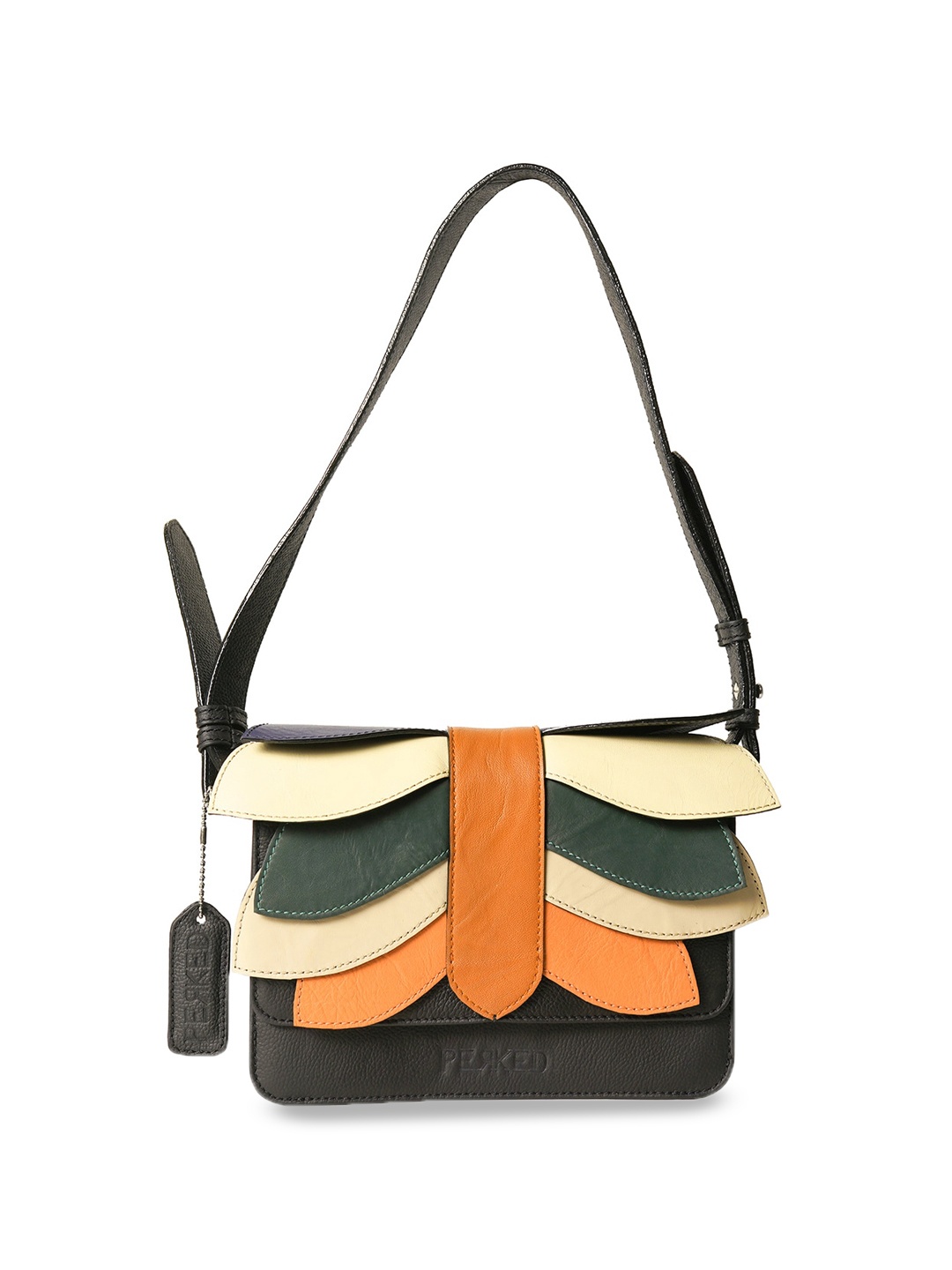 

PERKED Colourblocked Leather Sling Bag, Black