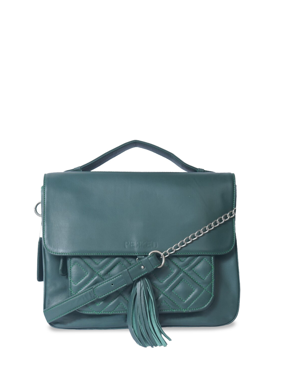 

PERKED Green Leather Handheld Bag