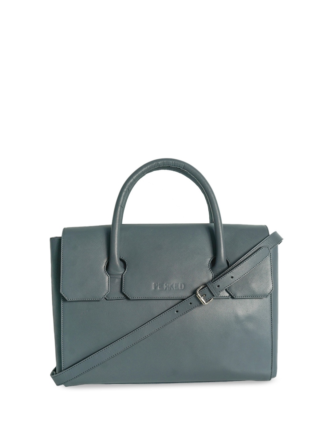 

PERKED Grey Leather Handheld Bag