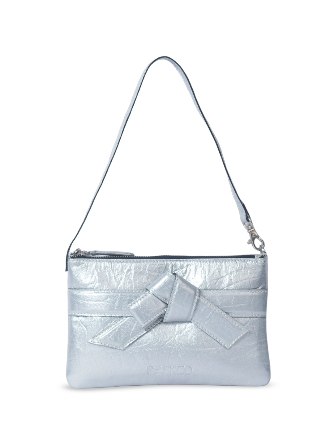 

PERKED Textured Structured Leather Shoulder Bag, Silver