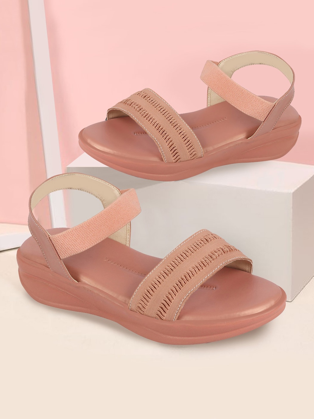 

FAUSTO Textured Open Toe Comfort Heels, Pink