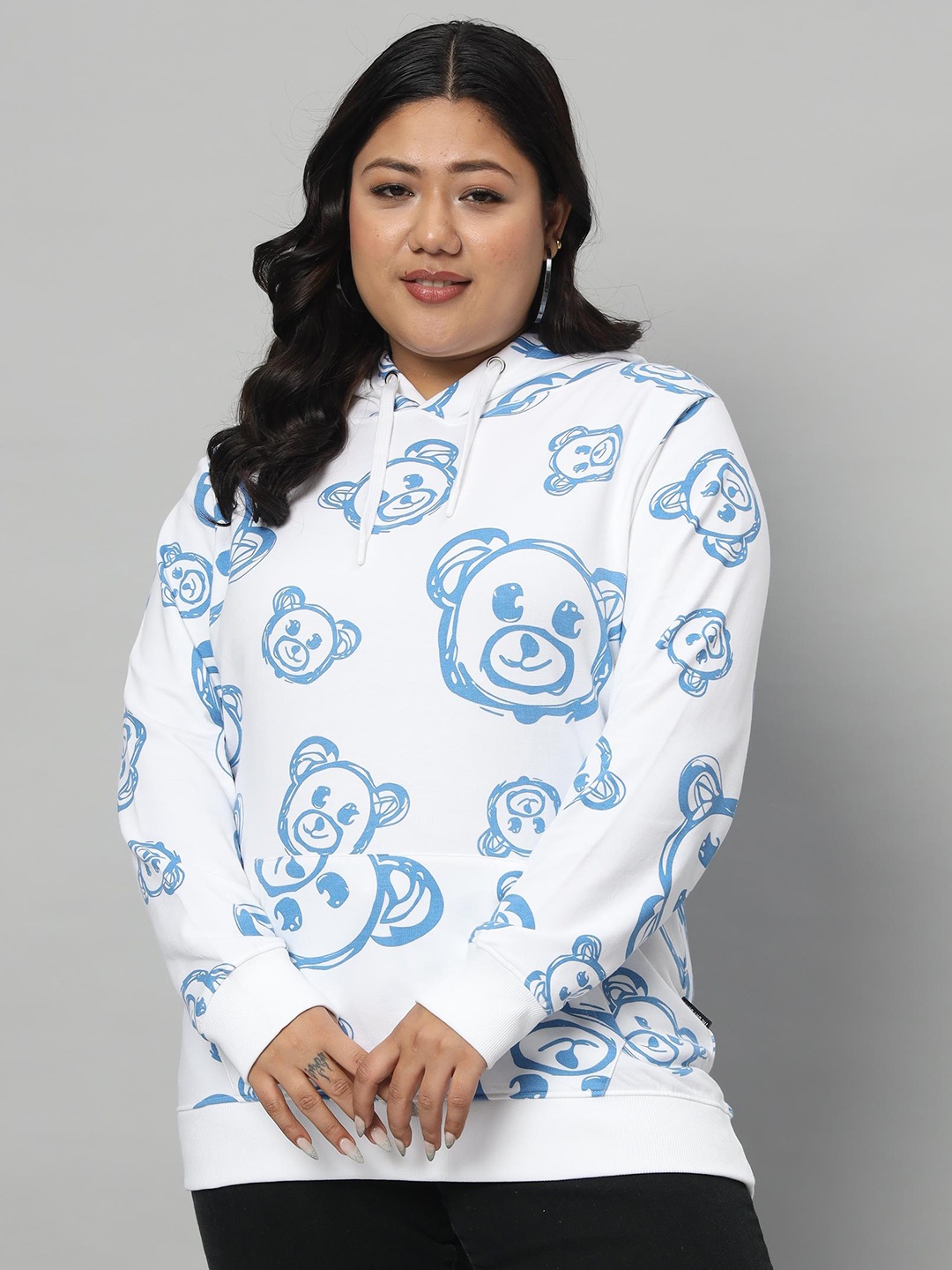 

BEYOUND SIZE - THE DRY STATE Plus Size Printed Hooded Fleece Pullover Sweatshirt, White