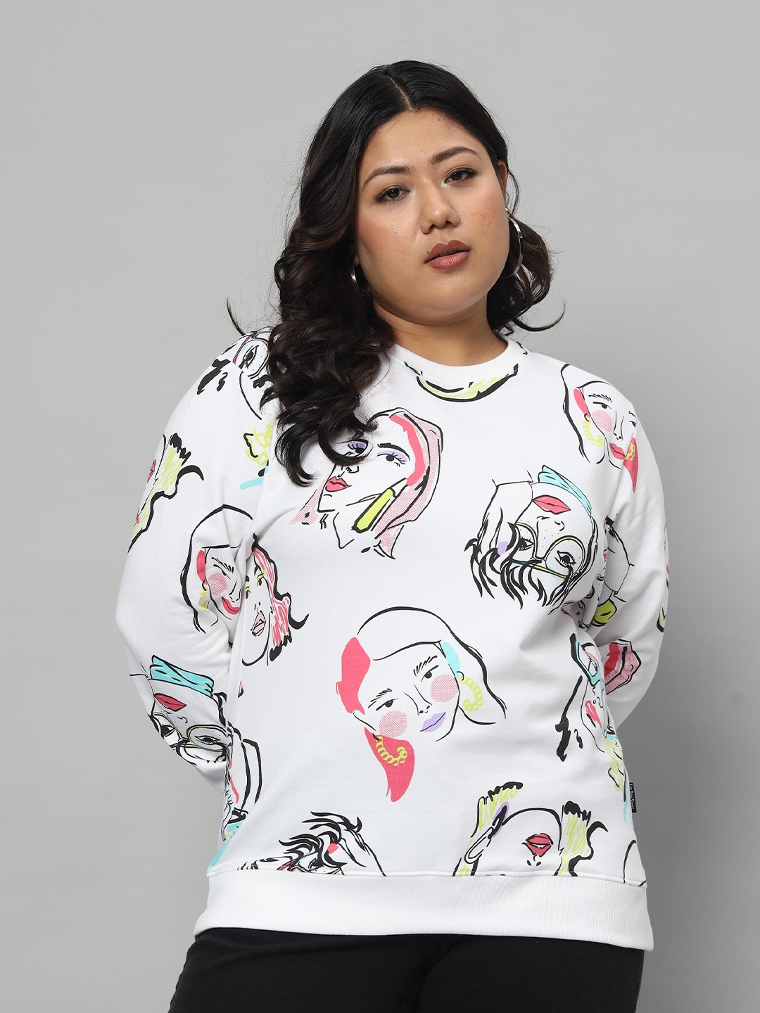 

BEYOUND SIZE - THE DRY STATE Plus Size Conversational Printed Fleece Pullover Sweatshirt, White