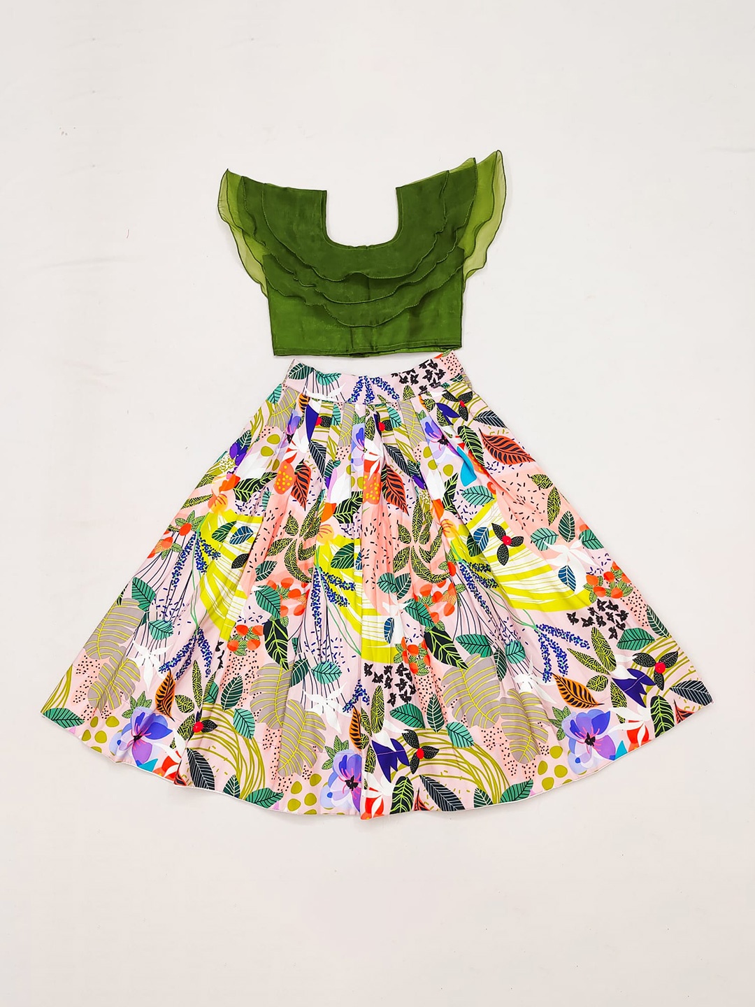 BAESD Girls Floral Printed Ready To Wear Lehenga & Choli, Orange