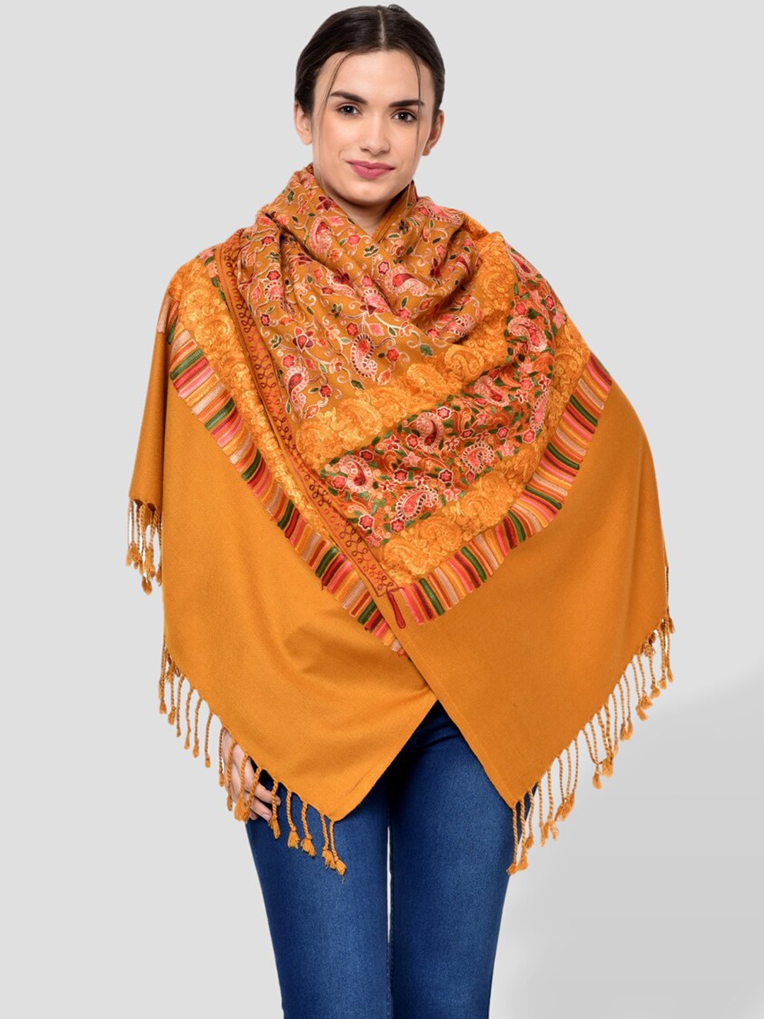 

WEAVERS VILLA Women Paisley Embroidered Shawl, Mustard