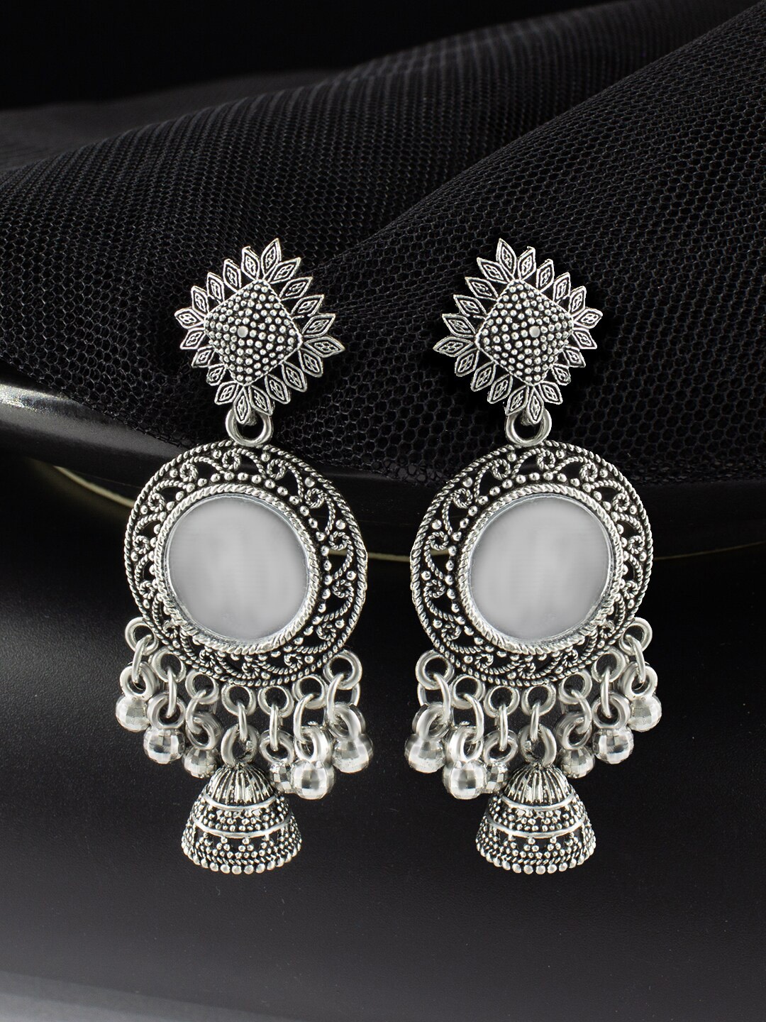 

PRIVIU Contemporary Oxidised Jhumkas, Silver