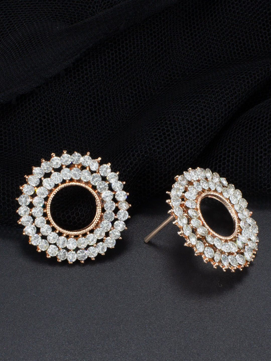 

PRIVIU Rose Gold American Diamond Studded Circular Studs Earrings