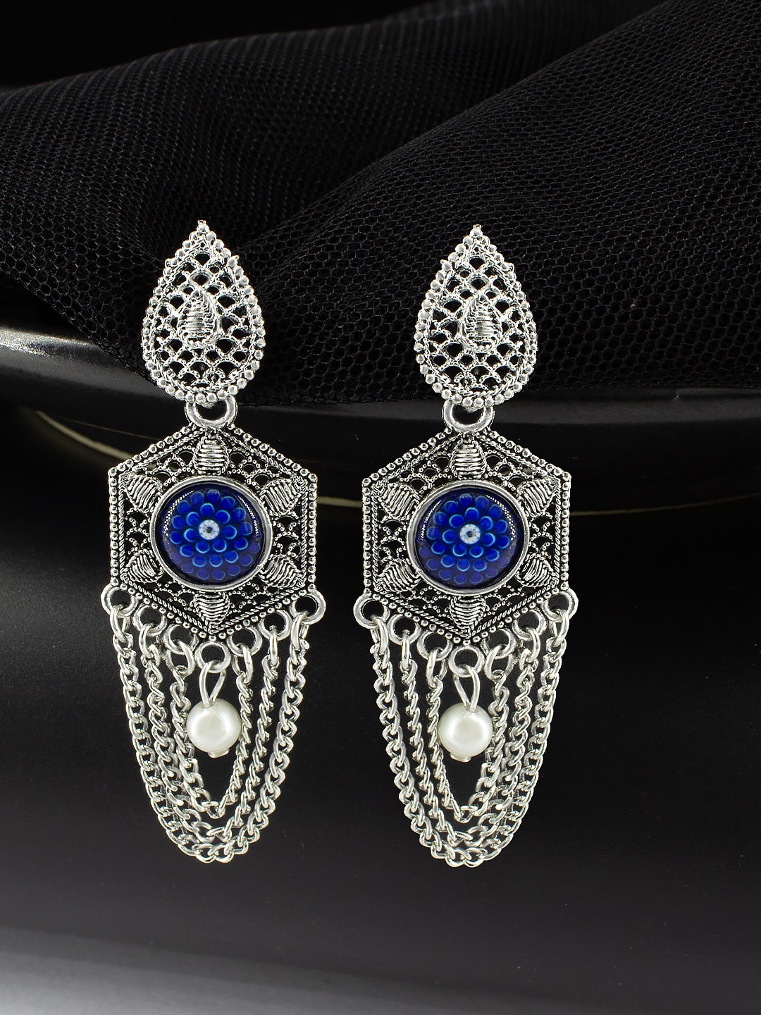

PRIVIU Artificial Beads Beaded Floral Drop Earrings, Silver