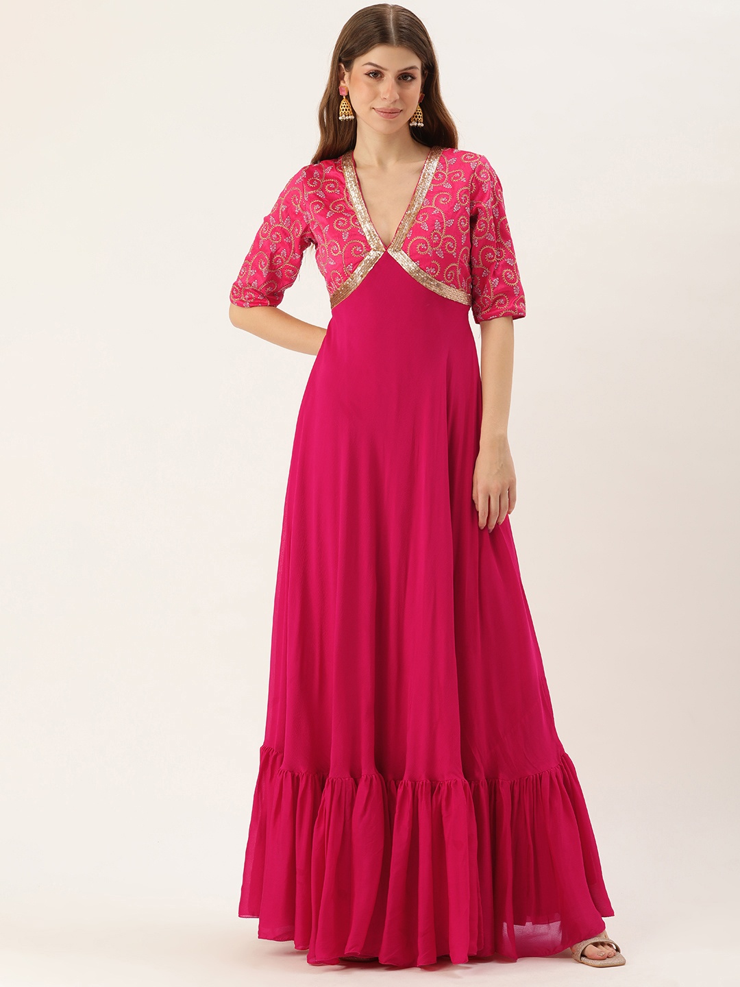 

Ethnovog Ethnic Motifs Embroidered Gown Maxi Dress, Pink