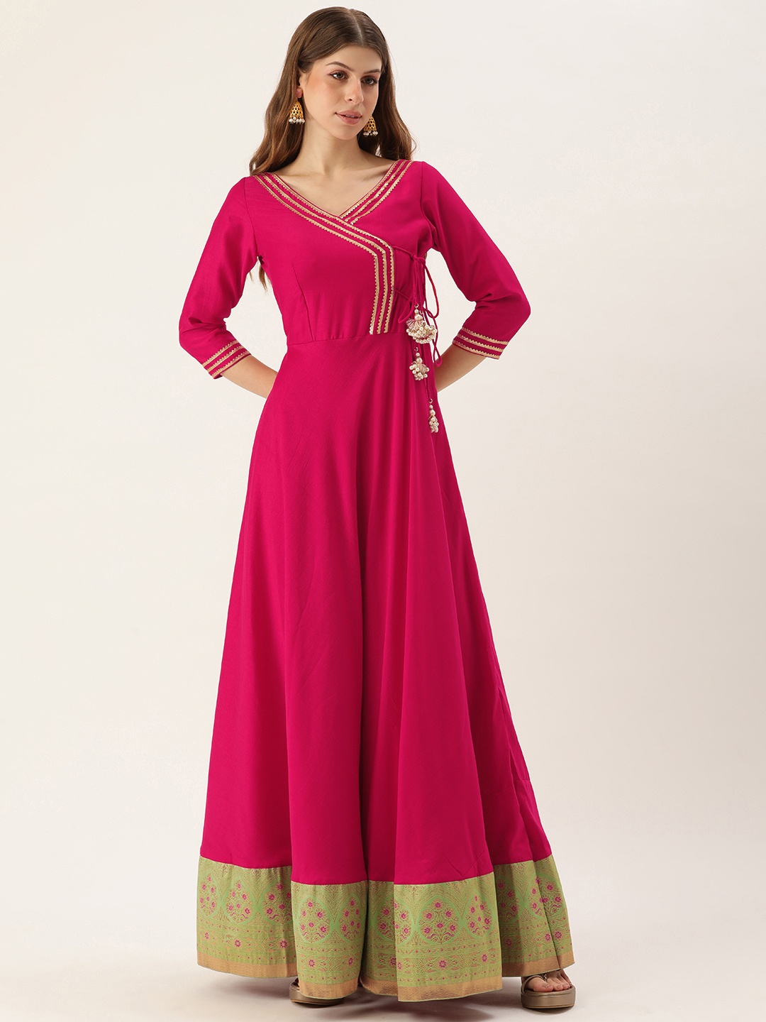 

Ethnovog Ethnic Motifs Printed Gown Maxi Dress, Pink