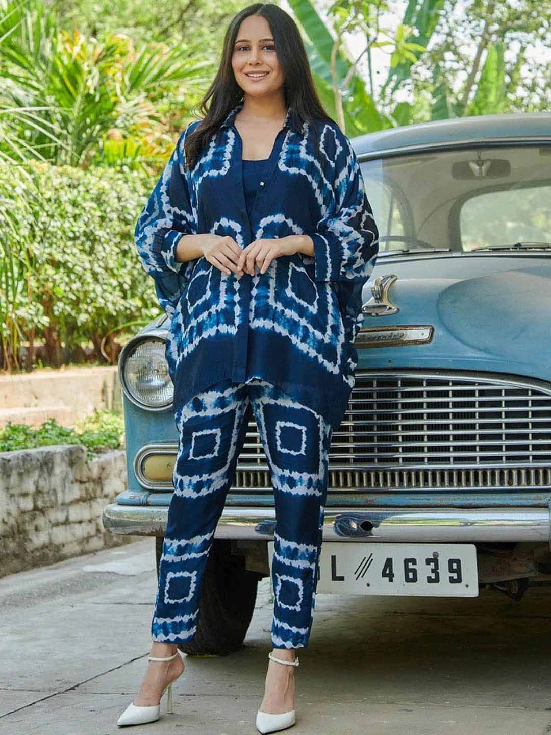 

ISHA TRADE Printed Shirt With Trousers Co-Ords, Blue