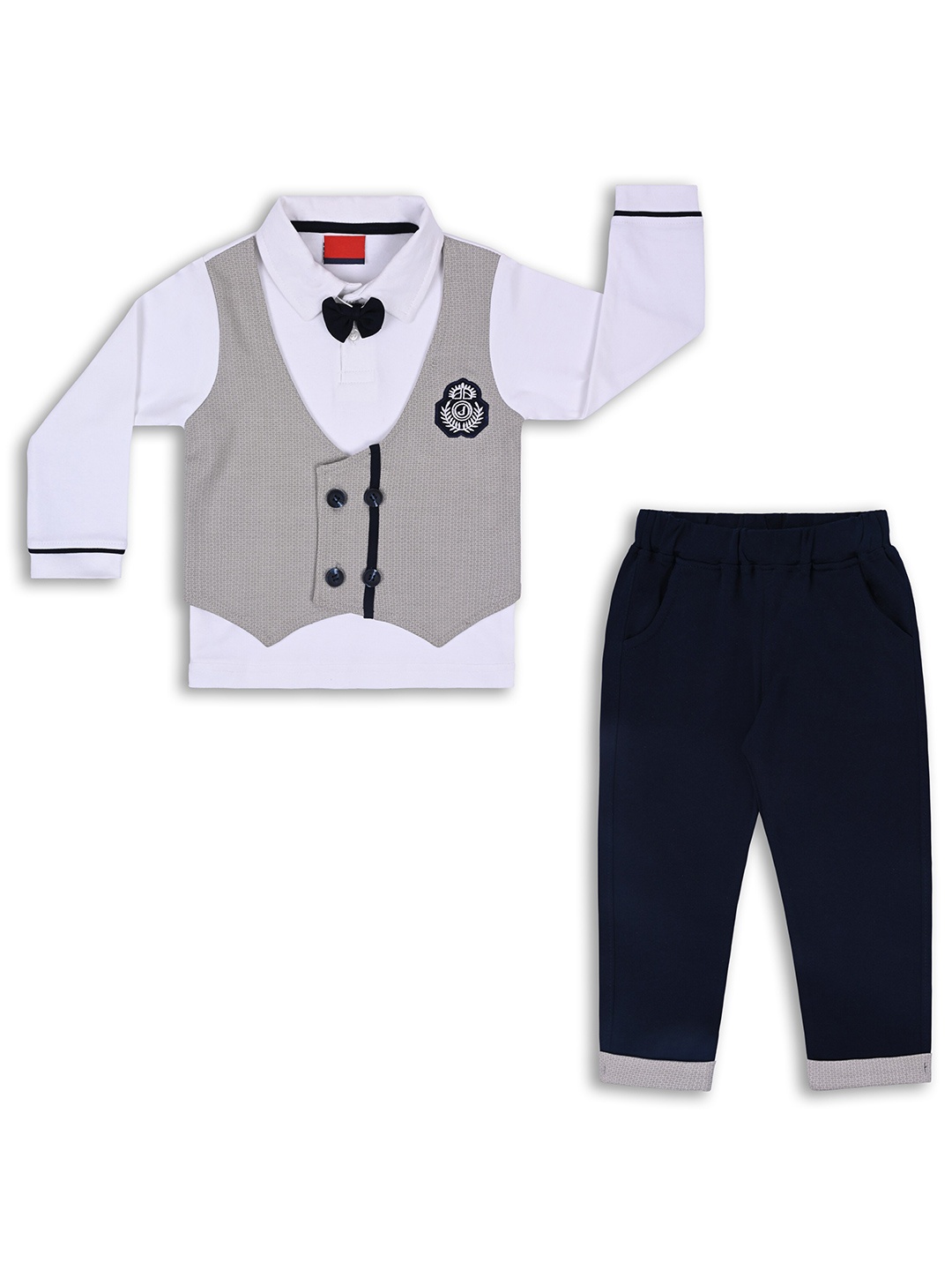 

Wish Karo Boys Shirt Collar Long Sleeves Shirt With Trousers & Waistcoat, Navy blue
