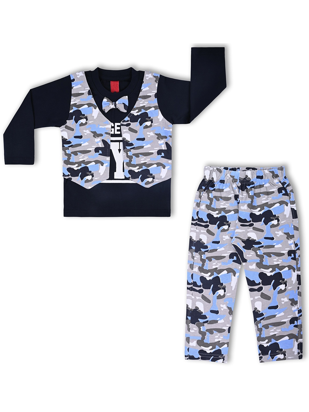 

Wish Karo Infant Boys Printed T-Shirt With Trouser & Waistcoat, Navy blue