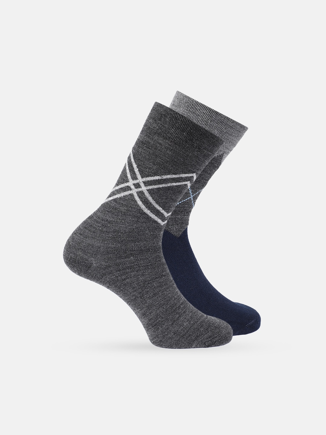 

Mast & Harbour Men Pack Of 2 Patterned Calf Length Winter Socks, Grey