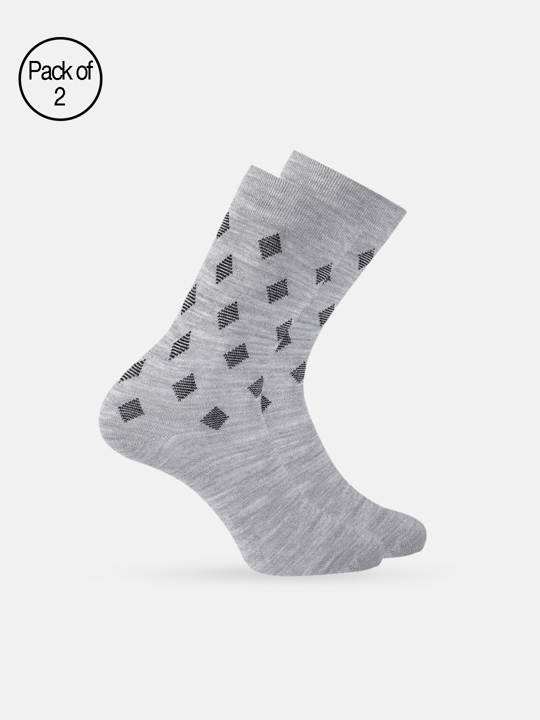 

Mast & Harbour Men Pack Of 2 Patterned Calf Length Winter Socks, Grey