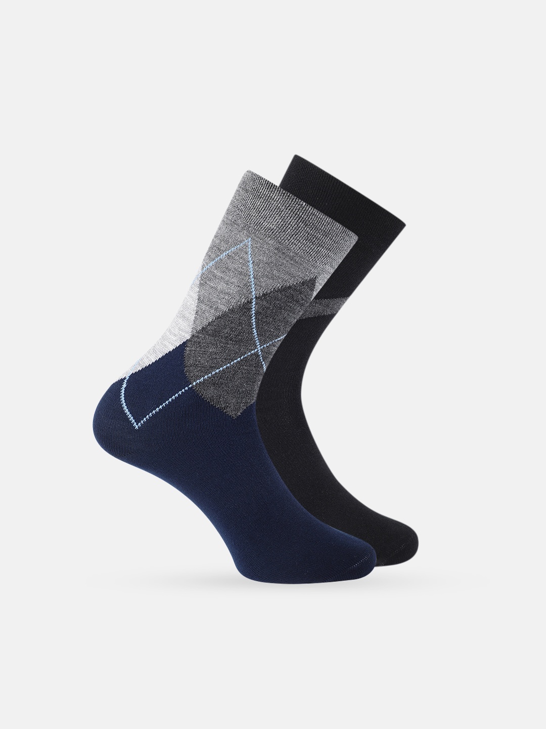 

Mast & Harbour Men Pack Of 2 Patterned Calf Length Winter Socks, Navy blue