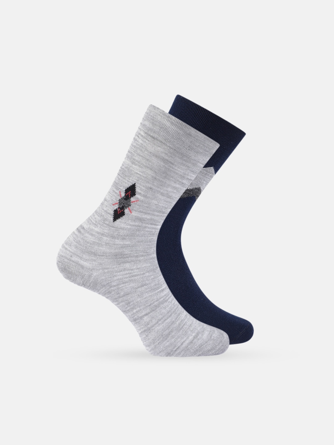 

Mast & Harbour Men Pack Of 2 Patterned Calf Length Winter Socks, Grey