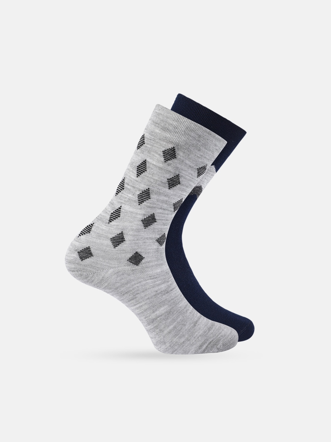 

Mast & Harbour Men Pack Of 2 Patterned Calf Length Winter Socks, Grey