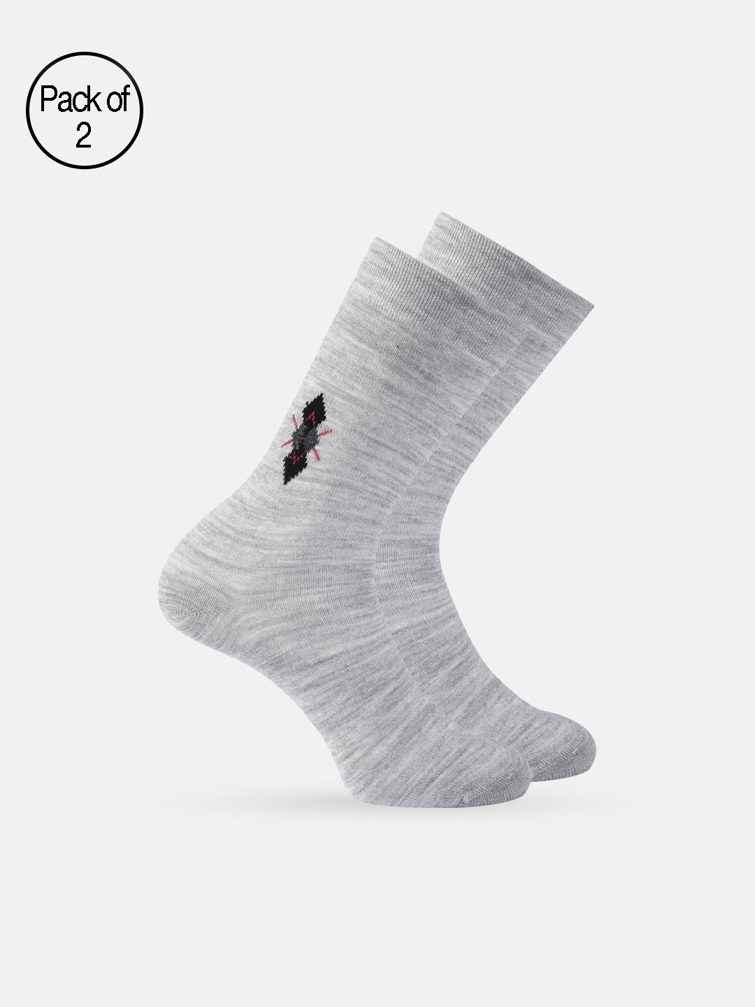 

Mast & Harbour Men Pack Of 2 Patterned Calf Length Winter Socks, Grey