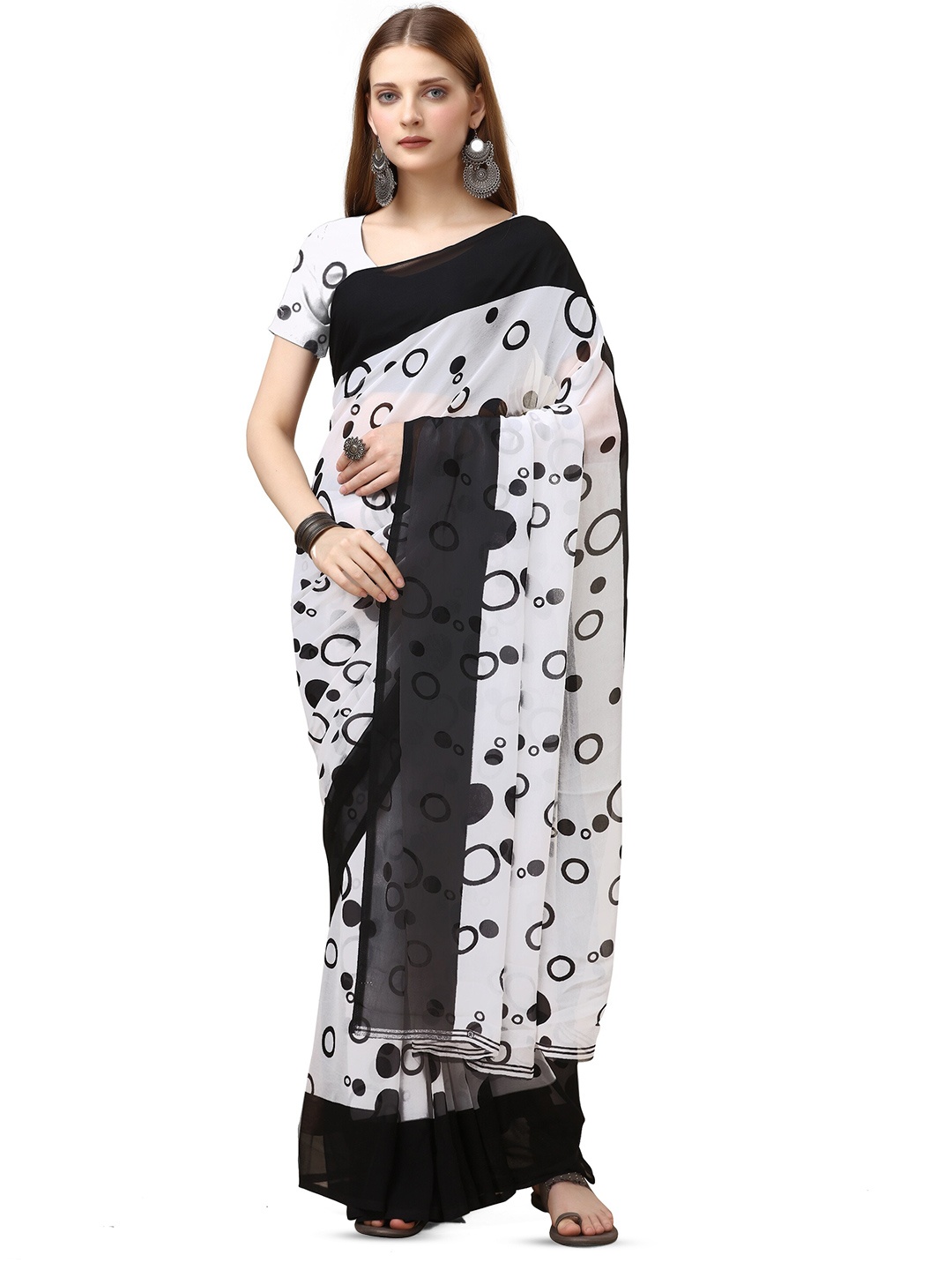 

Sitanjali Polka Dots Printed Saree, Black