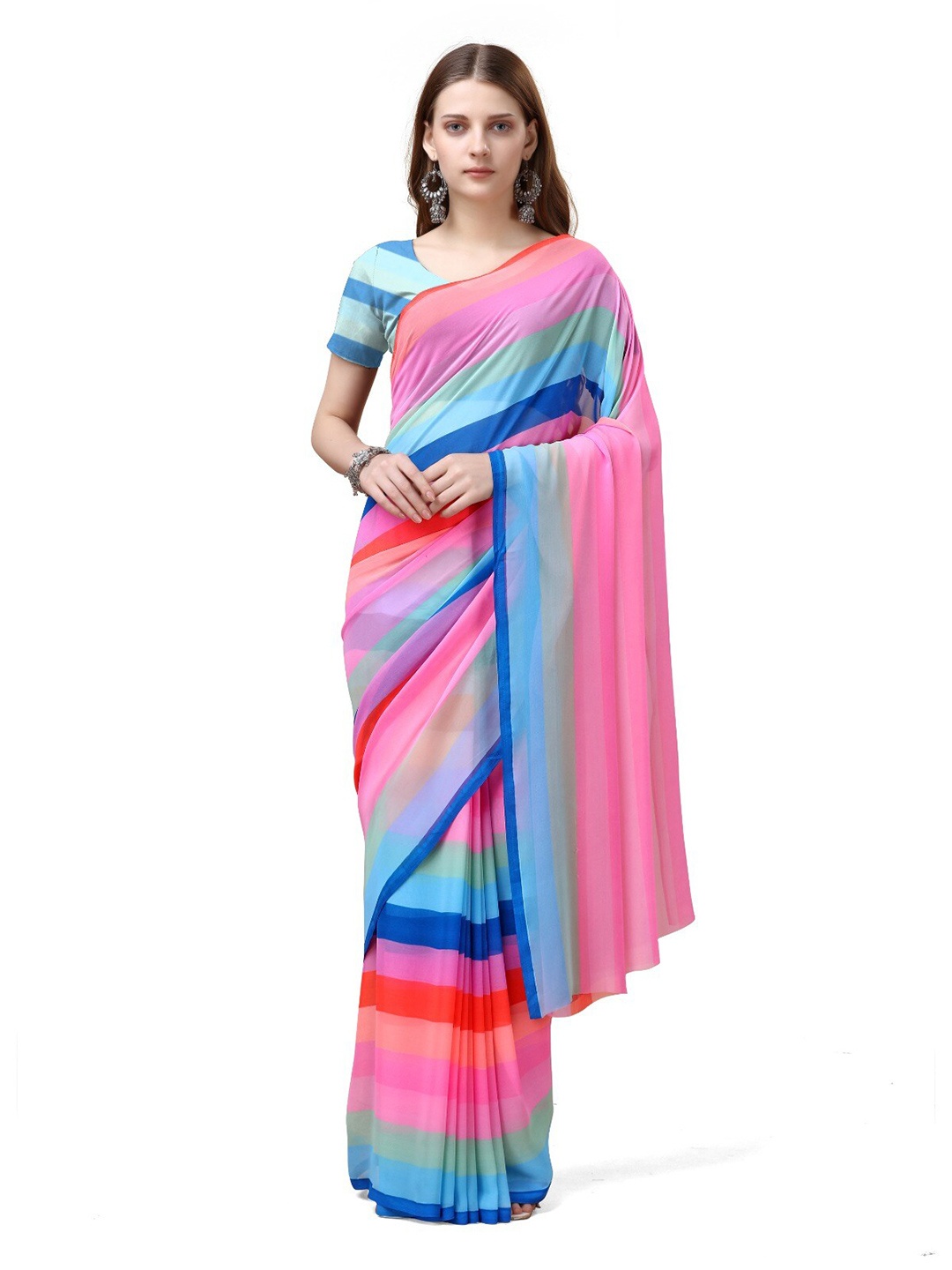 

Sitanjali Striped Printed Saree, Pink