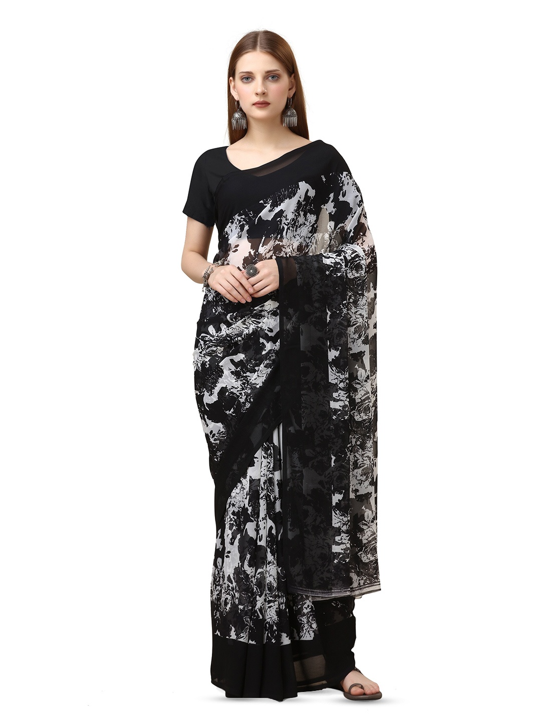 

Sitanjali Floral Printed Saree, Black
