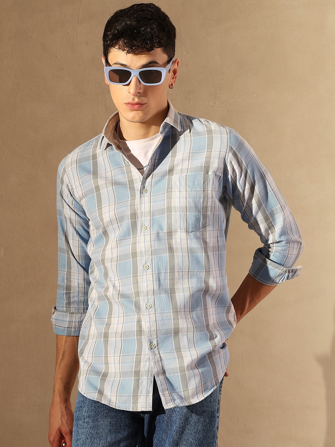 

DENNISON Smart Tartan Checks Casual Shirt, Blue
