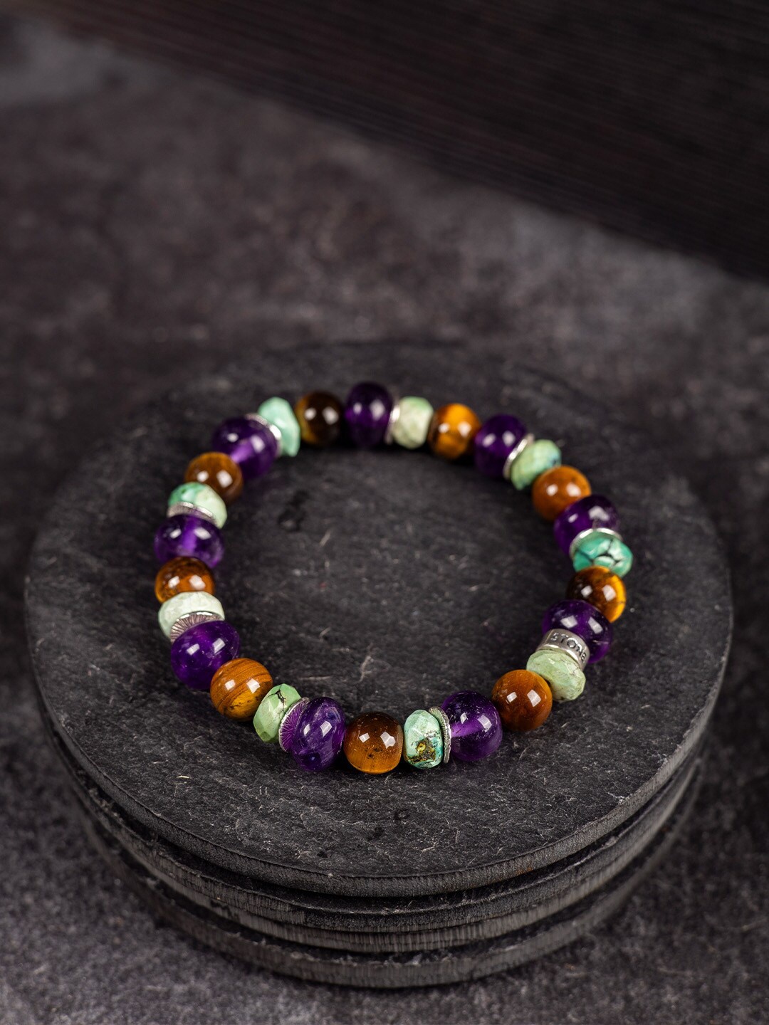 

Stone Story By Shruti Sterling Silver Amethyst Rhodium-Plated Charm Bracelet