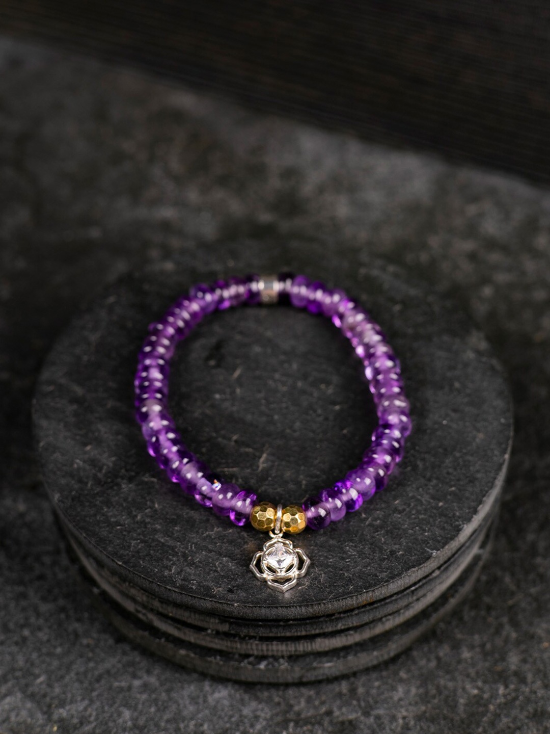 

Stone Story By Shruti Sterling Silver Amethyst 18K Gold Plated Elasticated Bracelet