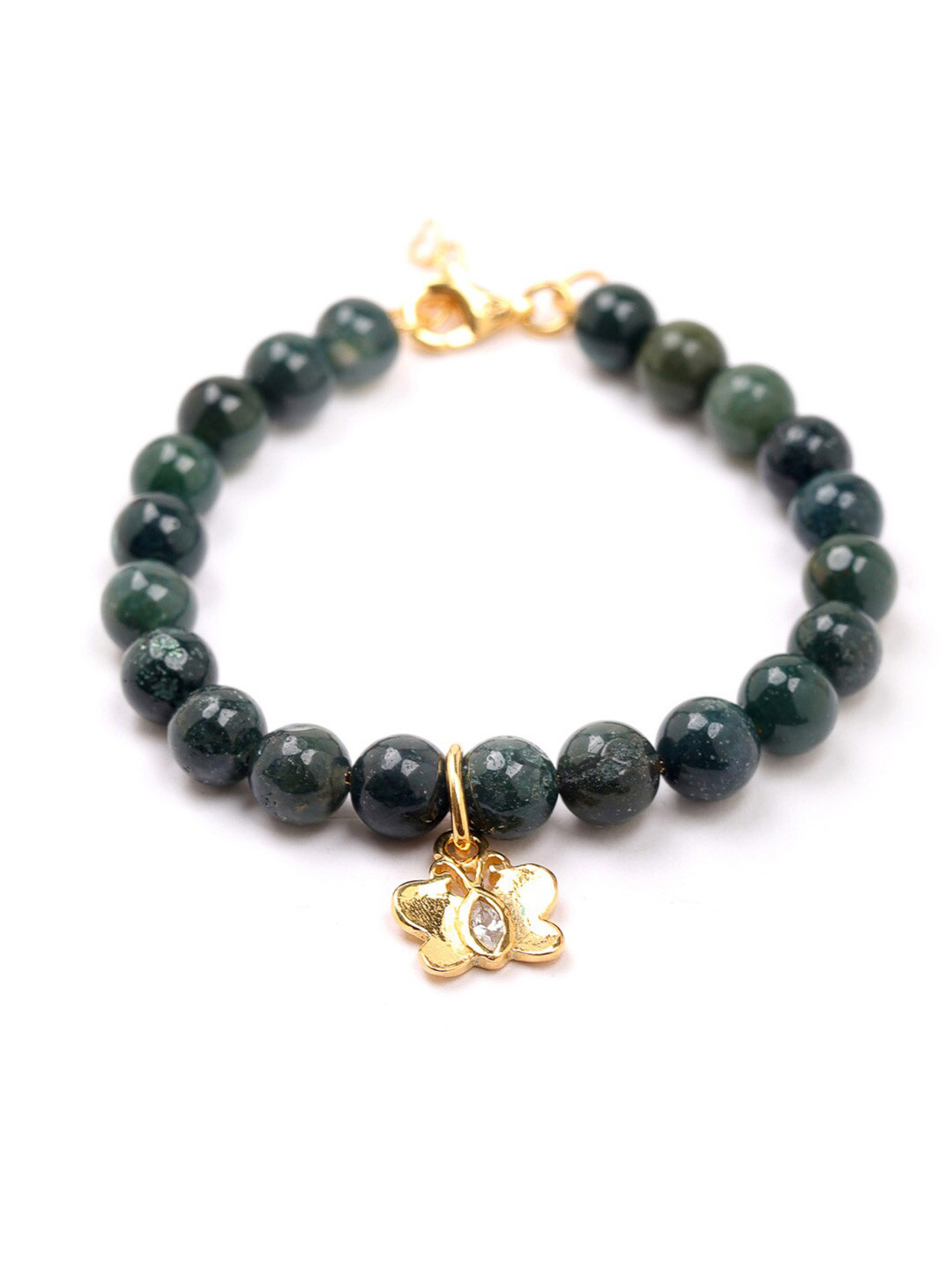 

Stone Story By Shruti Girls 925 Sterling Silver Gold-Plated Beaded Butterfly Charm Bracelet, Green