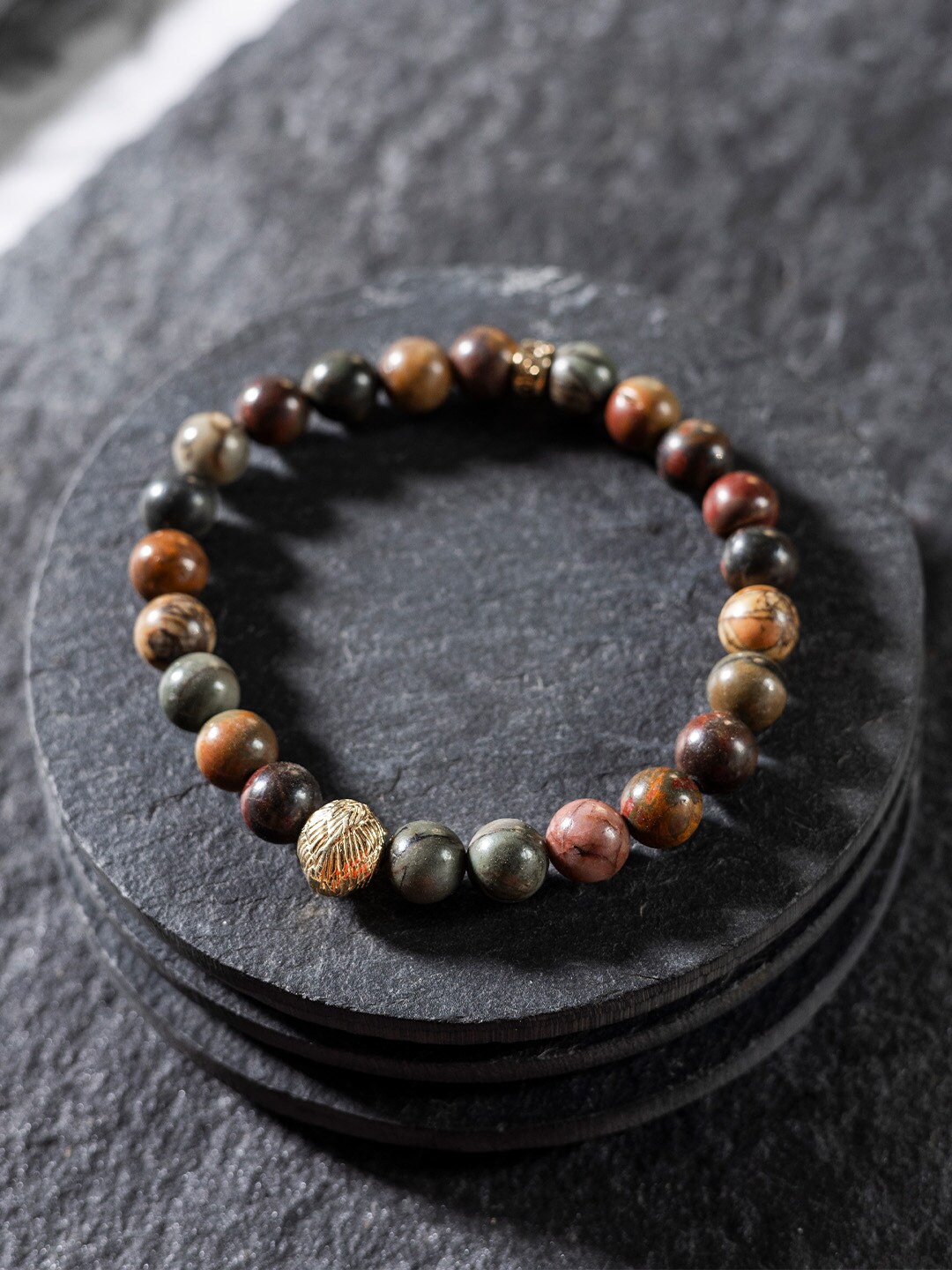 

Stone Story By Shruti Sterling Silver Gold-Plated Elasticated Bracelet, Black