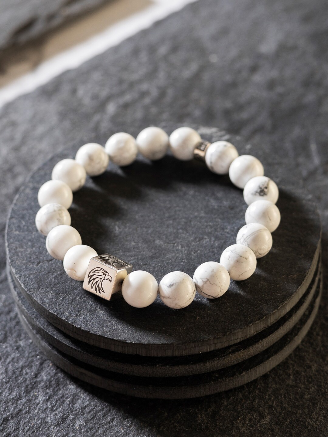 

Stone Story By Shruti Men Sterling Silver Rhodium-Plated Elasticated Bracelet