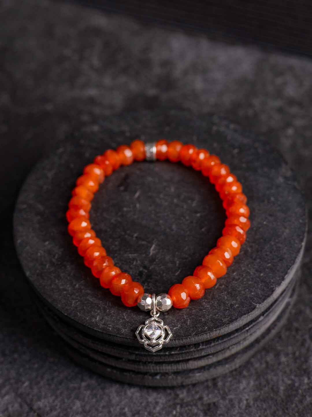 

Stone Story By Shruti Sterling Silver Rhodium-Plated Carnelian Studded Charm Bracelet