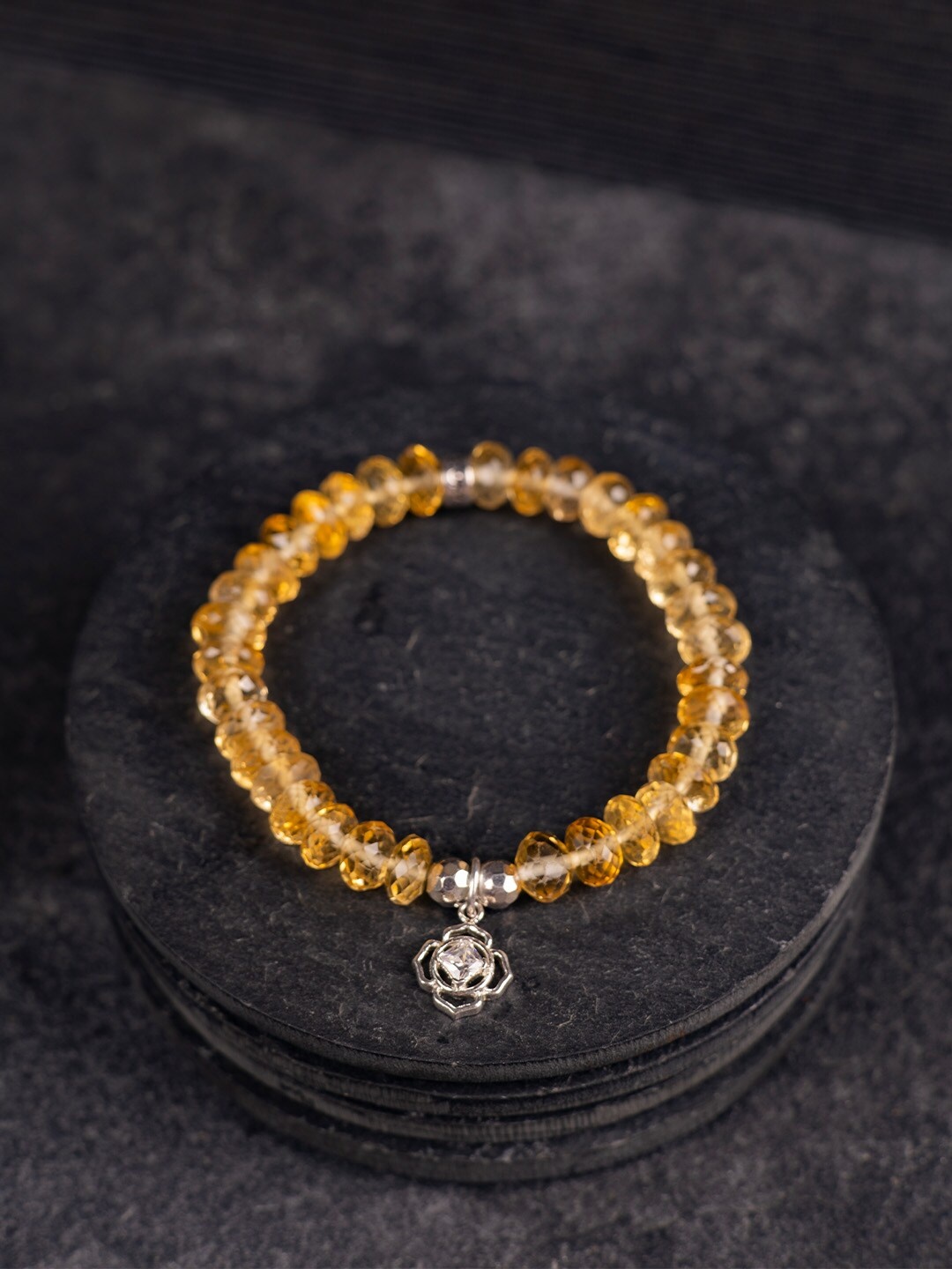 

Stone Story By Shruti Sterling Silver Rhodium-Plated Charm Bracelet, Mustard
