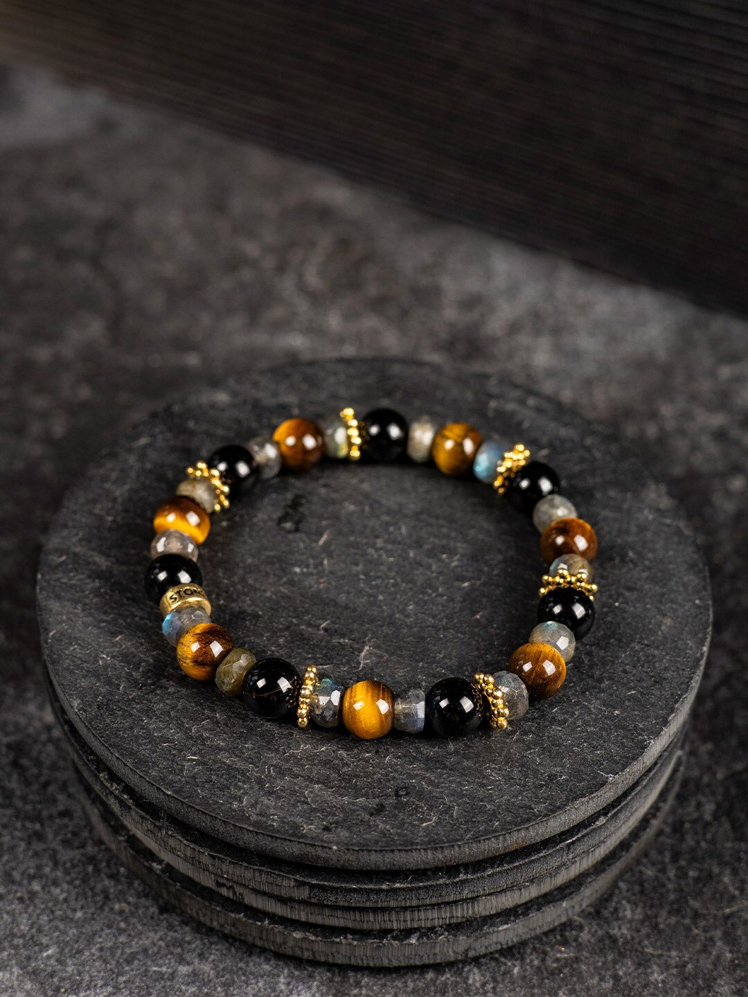 

Stone Story By Shruti Gold-Plated Sterling Silver Tigers Eye Charm Bracelet