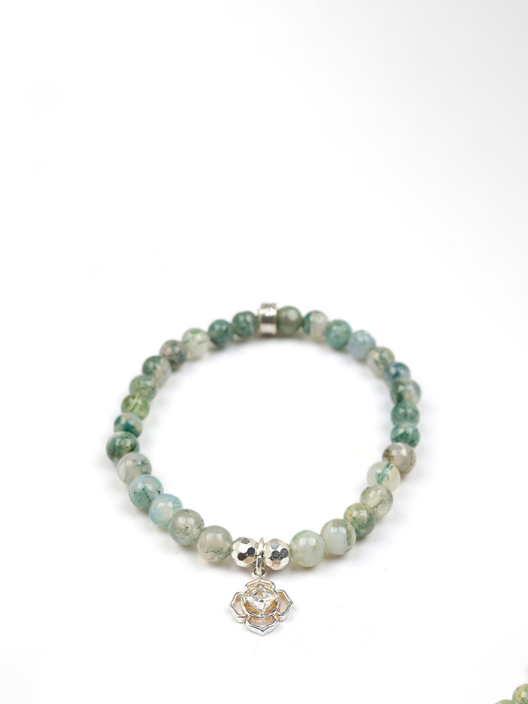 

Stone Story By Shruti Sterling Silver Rhodium-Plated Elasticated Bracelet, Green