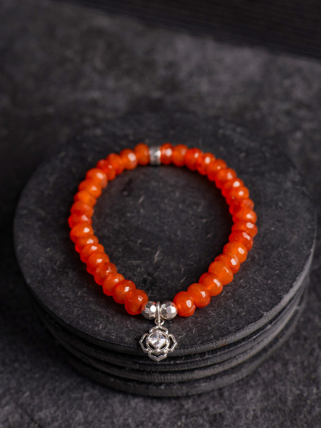 

Stone Story By Shruti Sterling Silver Rhodium-Plated Beaded Flower Charm Bracelet
