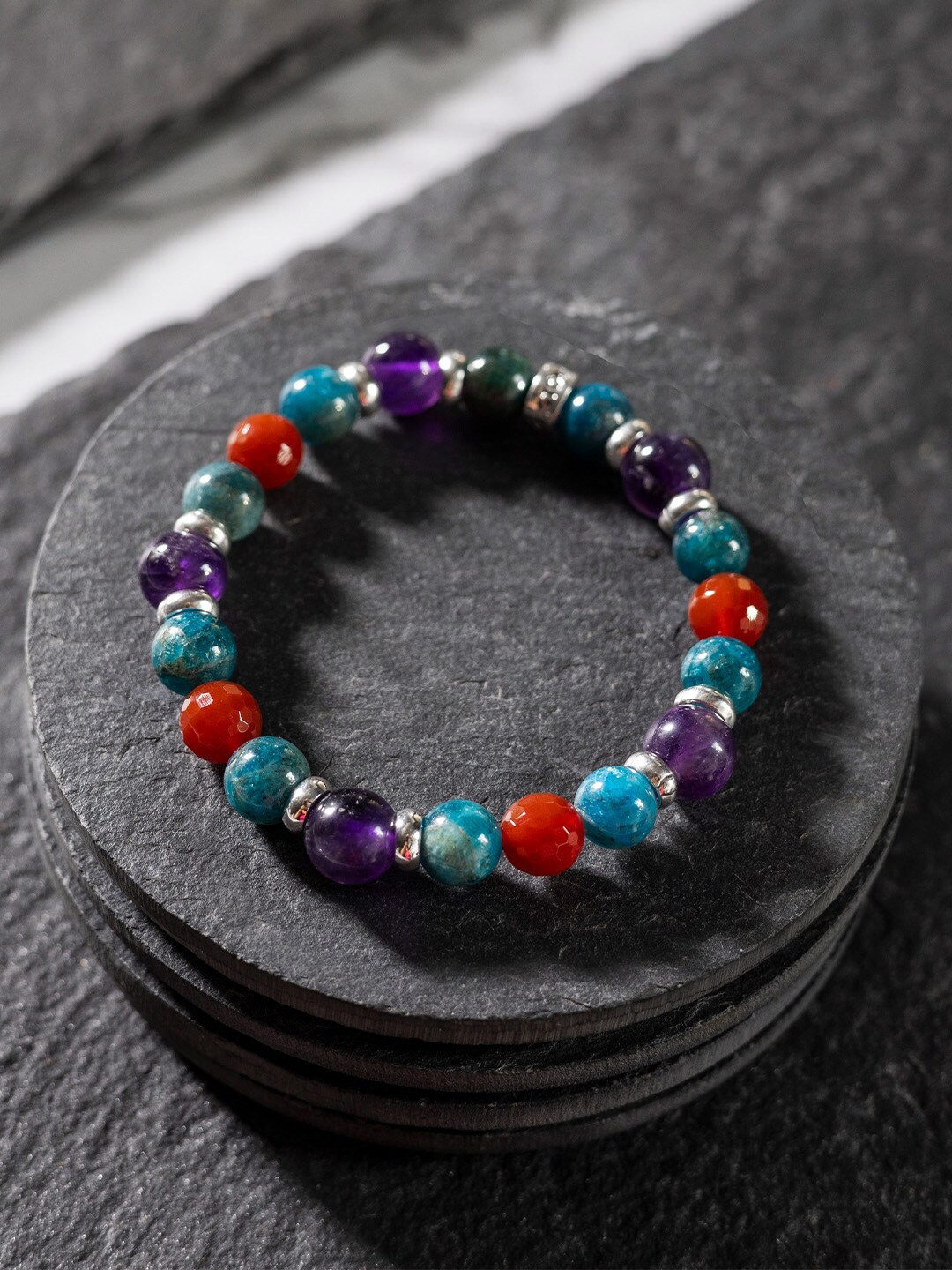 

Stone Story By Shruti Sterling Silver Amethyst Rhodium-Plated Charm Bracelet