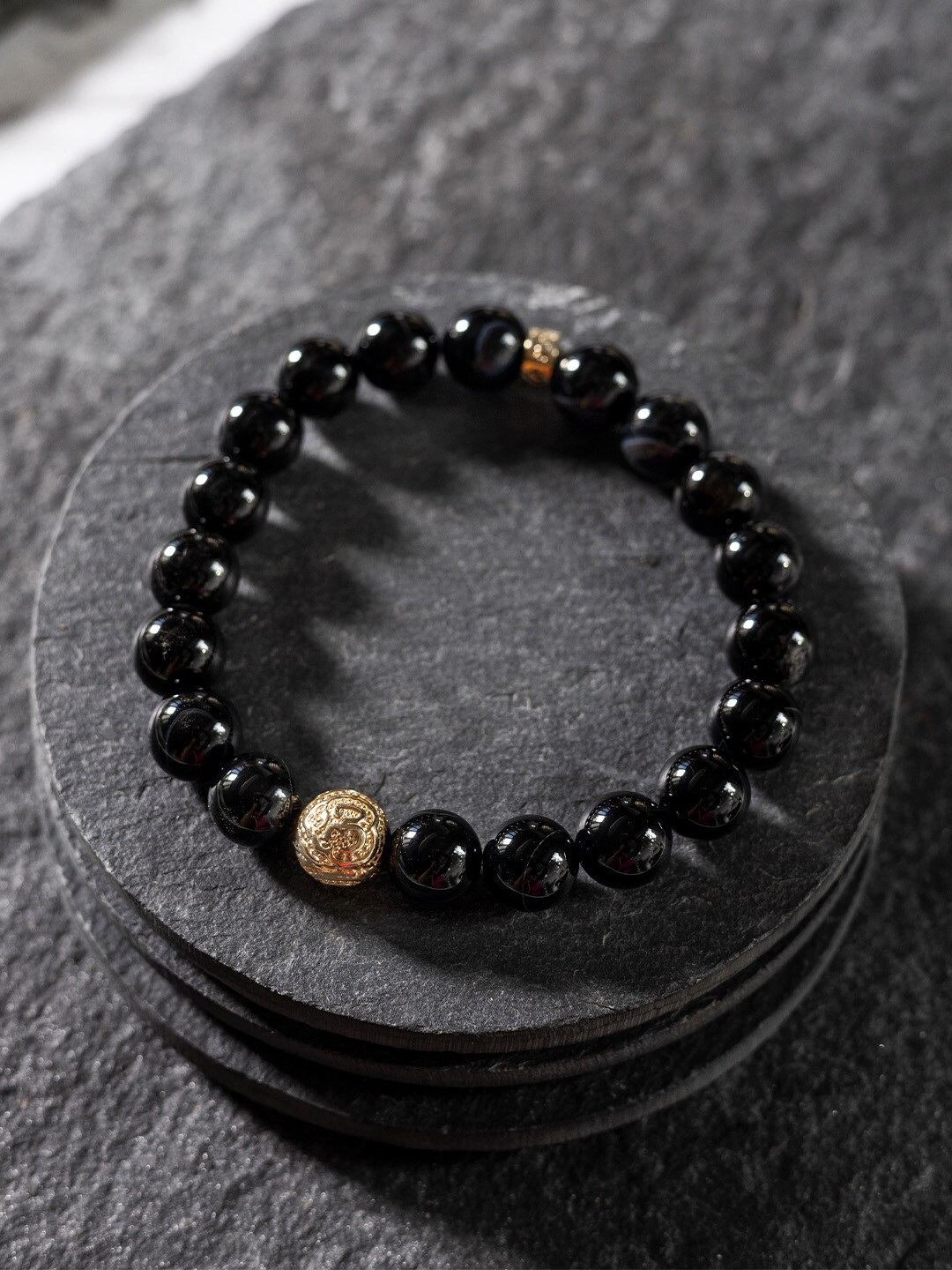 

Stone Story By Shruti Men Gold-Plated Charm Bracelet, Black