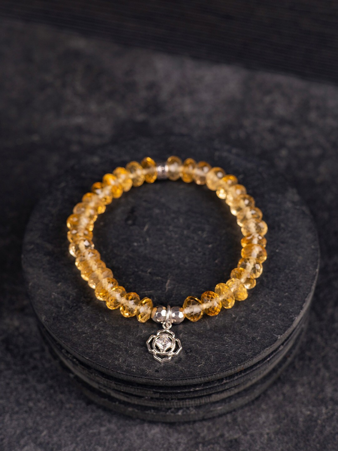 

Stone Story By Shruti Sterling Silver Rhodium-Plated Citrine Studded Charm Bracelet