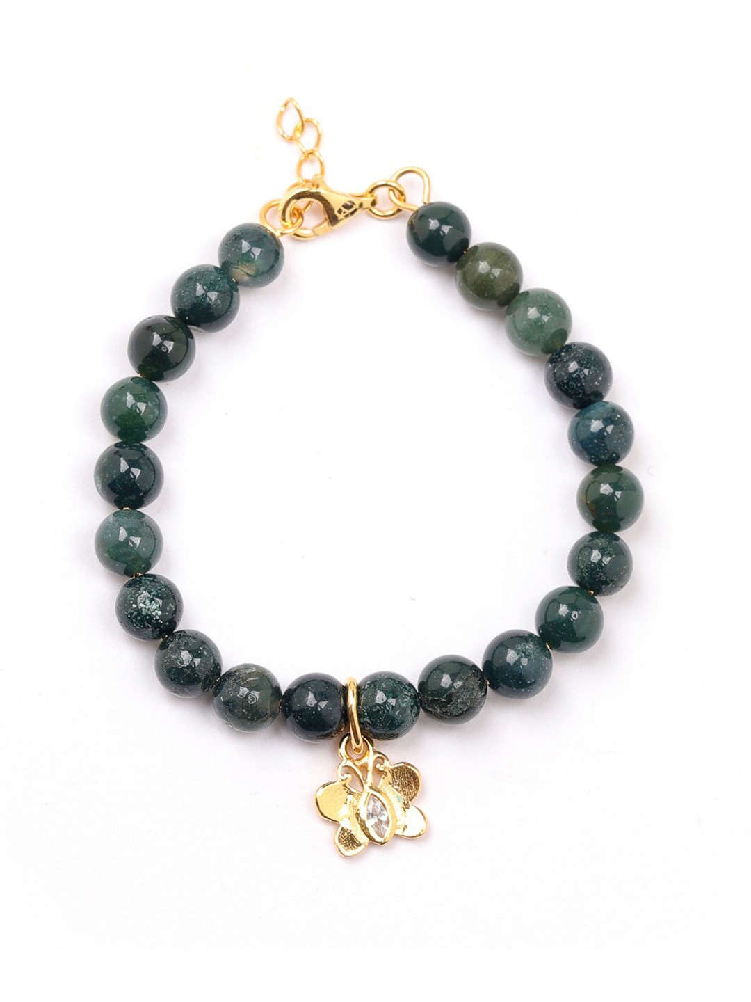 

Stone Story By Shruti Girls Sterling Silver Gold-Plated Elasticated Bracelet, Green