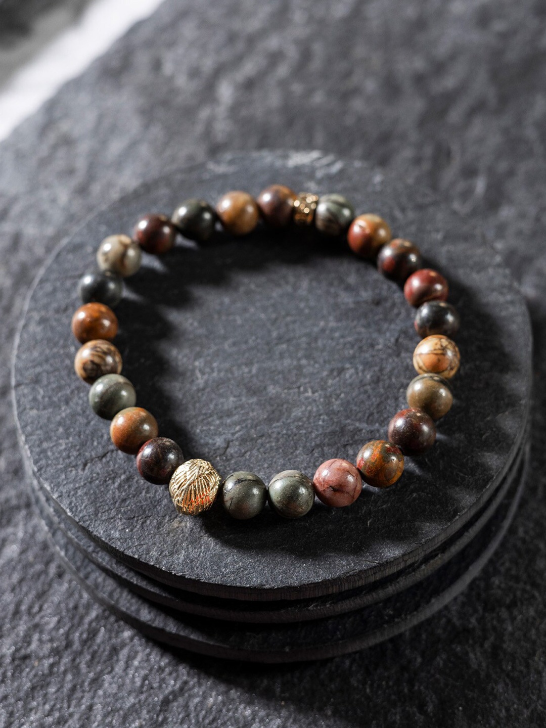 

Stone Story By Shruti Sterling Silver Gold-Plated Beaded Elasticated Bracelet