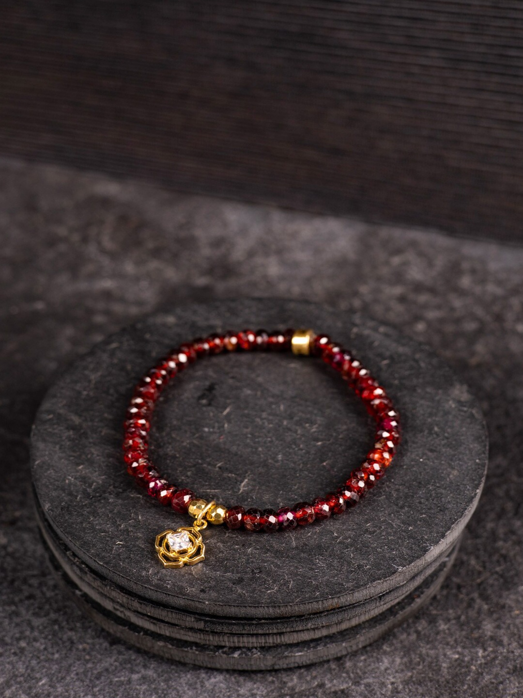

Stone Story By Shruti Women Sterling Silver Garnet Gold-Plated Charm Bracelet