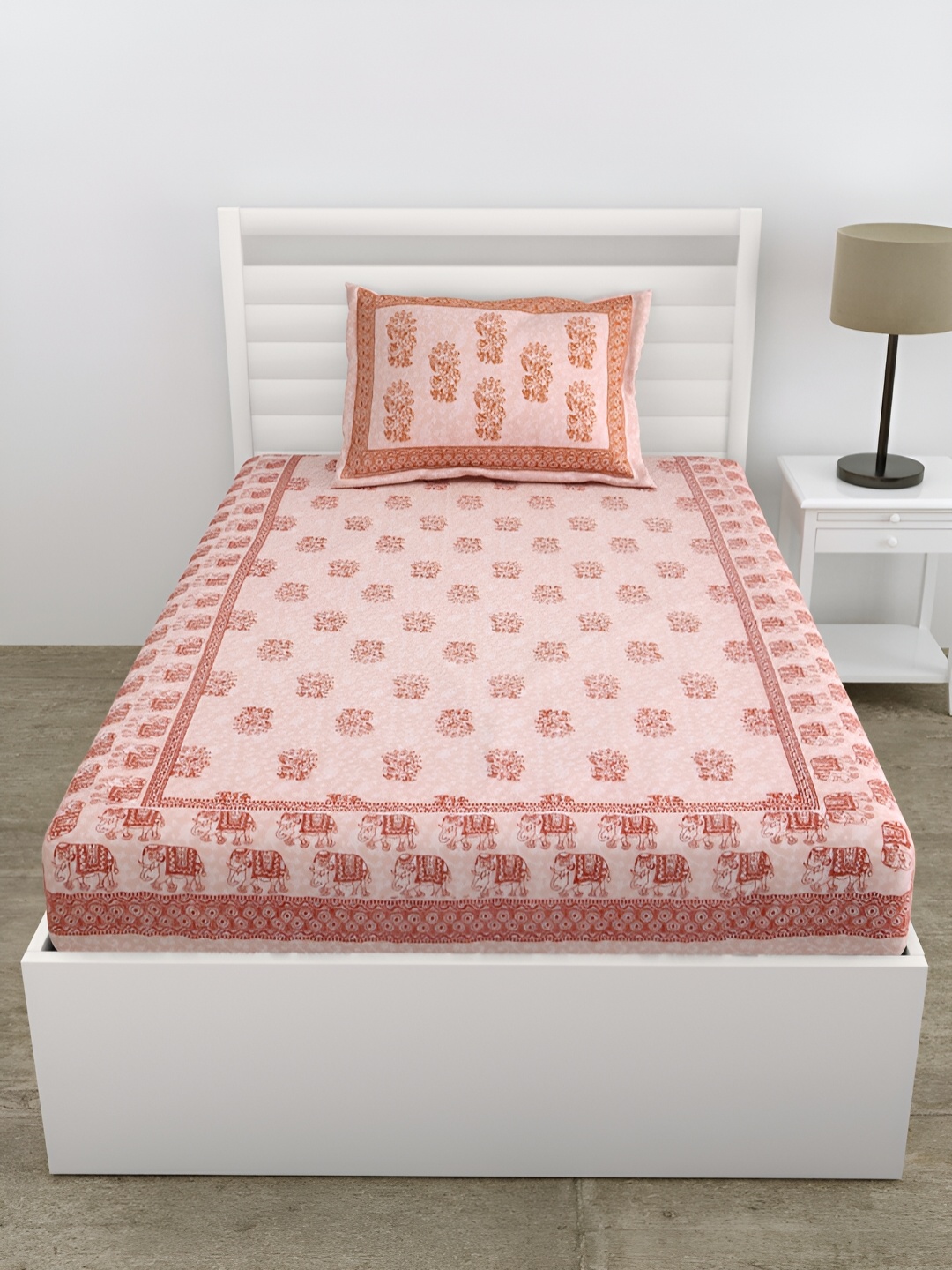 

DOLLIFI Pink & Red Ethnic Motifs Cotton 180 TC Single Bedsheet With 1 Pillow Cover