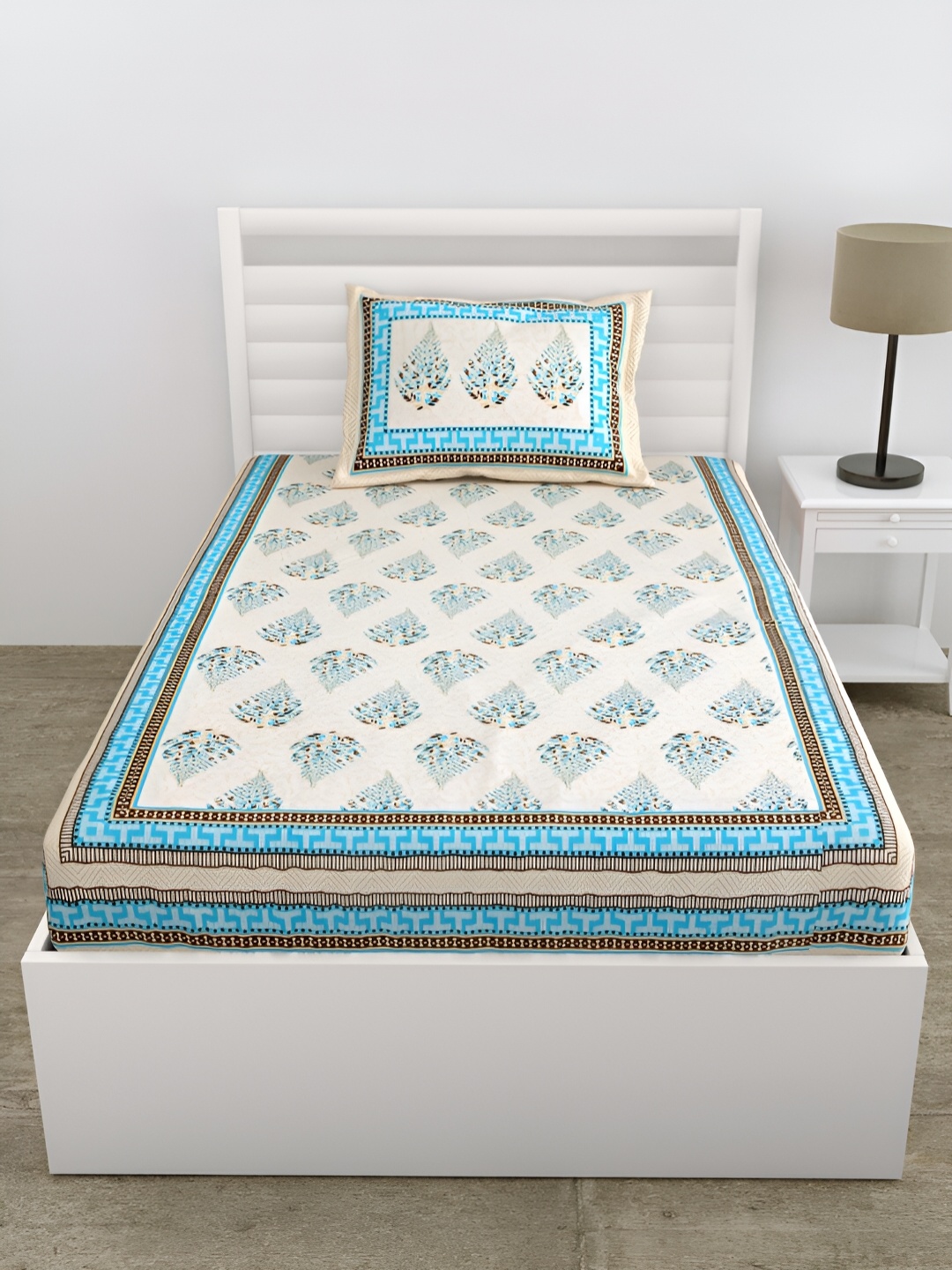 

DOLLIFI Blue & Brown Floral Printed Cotton 180 TC Single Bedsheet With 1 Pillow Cover