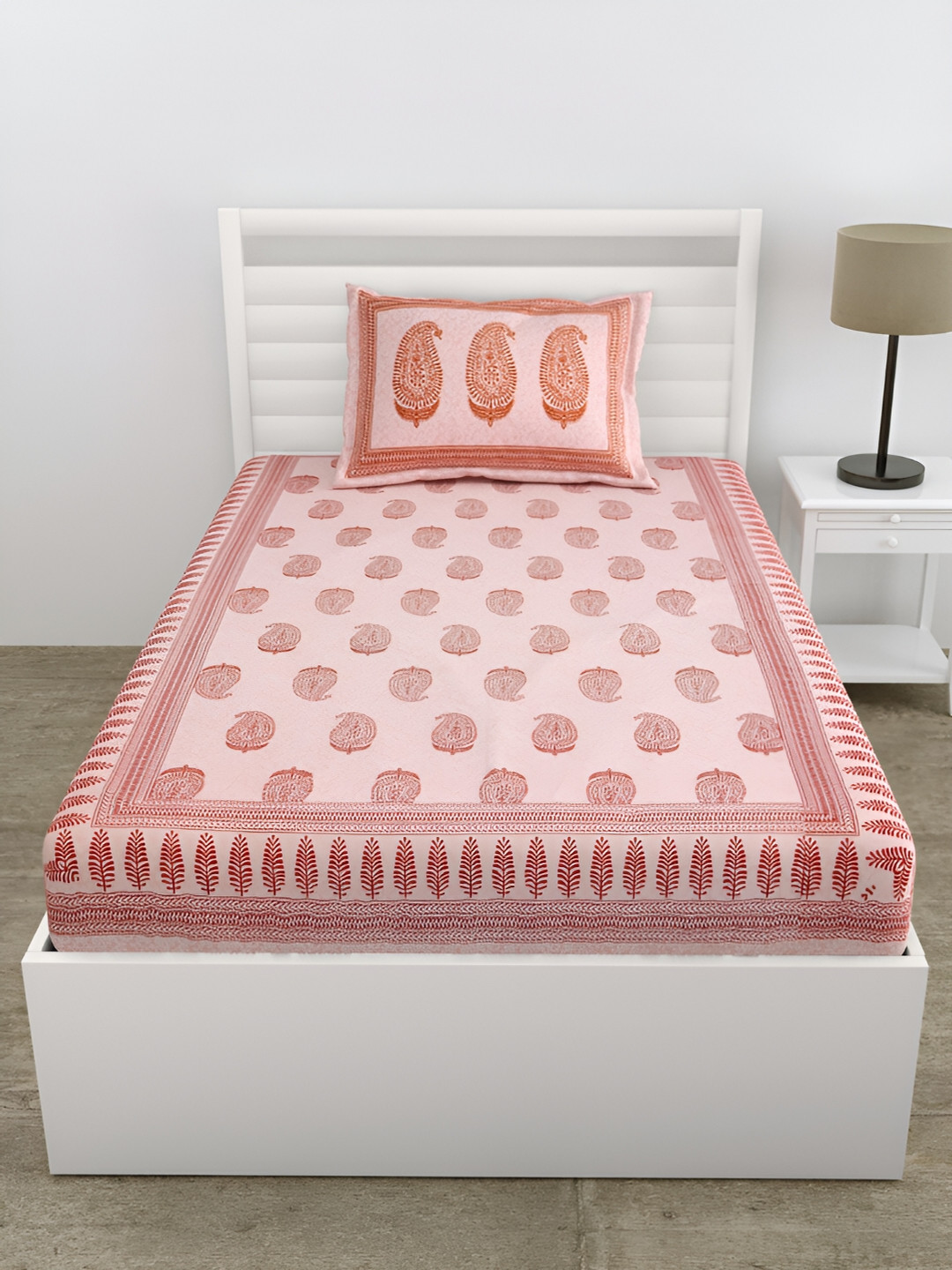 

DOLLIFI Pink & Red Ethnic Motifs Cotton 180 TC Single Bedsheet With 1 Pillow Cover